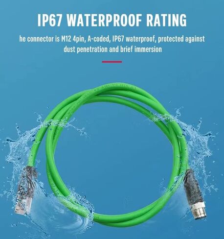 Eonvic M12 4-pin Male to RJ45 E4 Plug High Flex Cat5e كابل إيثرنت صناعي ديناميكي PUR (5 متر، أخضر) in Kuwait
