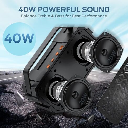 BUGANI Bluetooth Speakers, 40W Loud Portable Wireless Bluetooth Speaker, 24H Playtime Outdoor Speaker, Stereo Sound Rich Bass, TWS Pairing, Built-in Mic Supports TF Card, AUX for Party Outdoor Camping in Kuwait