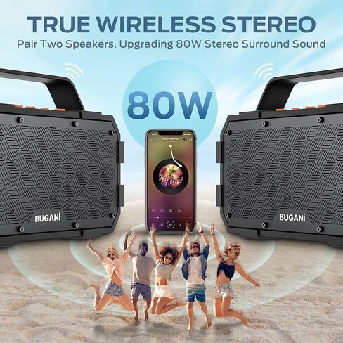 BUGANI Bluetooth Speakers, 40W Loud Portable Wireless Bluetooth Speaker, 24H Playtime Outdoor Speaker, Stereo Sound Rich Bass, TWS Pairing, Built-in Mic Supports TF Card, AUX for Party Outdoor Camping in Kuwait