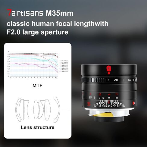 7 artisans 35mm F2.0 Full Frame Classic Human Focus Lens Compatible for Leica M-Mount Cameras Like Leica M-M Leica M240 Leica M3 Leica M6 Leica M7 Leica M8 Leica M9 Leica M9p Leica M10 New Version in Saudi Arabia