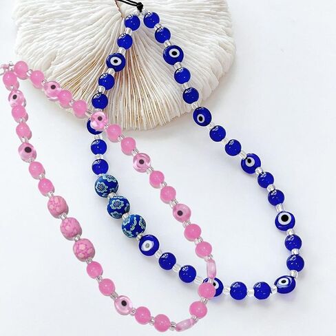 Fuqimanman2020 Colorful Evil Eye Beaded Phone Charm Aesthetic Wrist Strap Keychain for Women Girls,Cell Phone String Strap in Saudi Arabia