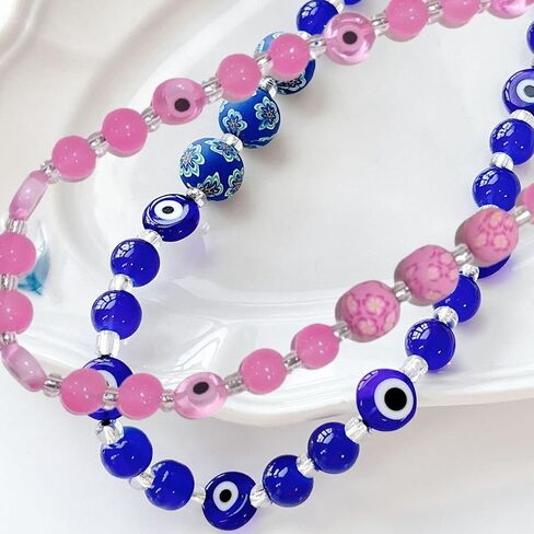 Fuqimanman2020 Colorful Evil Eye Beaded Phone Charm Aesthetic Wrist Strap Keychain for Women Girls,Cell Phone String Strap in Saudi Arabia