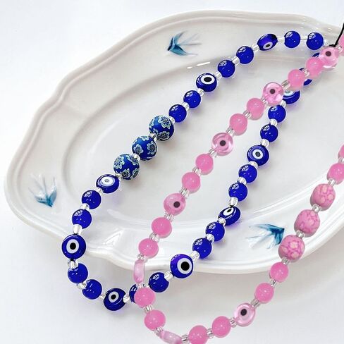 Fuqimanman2020 Colorful Evil Eye Beaded Phone Charm Aesthetic Wrist Strap Keychain for Women Girls,Cell Phone String Strap in Saudi Arabia