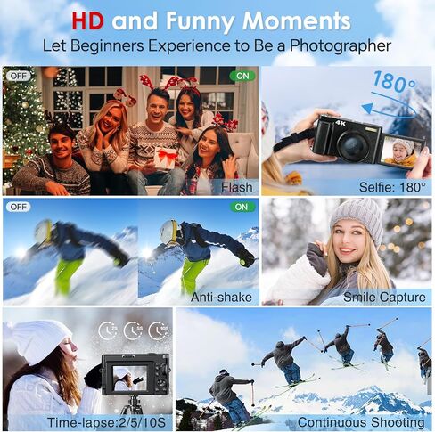 أحدث كاميرا رقمية 4K للتصوير الفوتوغرافي والفيديو، كاميرا تسجيل فيديو بدقة 48 ميجابكسل مع بطاقة SD للتركيز التلقائي المضاد للاهتزاز، شاشة قابلة للطي 180 درجة، كاميرا رقمية تكبير 16X مع فلاش، كاميرا رقمية مدمجة للسفر in Kuwait