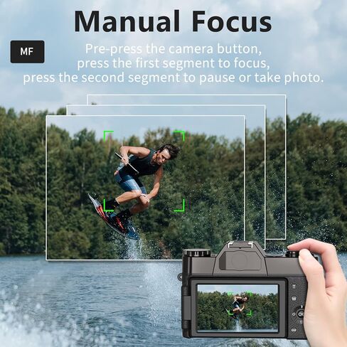 فيجانجر كاميرا رقمية للتصوير الفوتوغرافي والفيديو 4K 48MP لليوتيوب مع شاشة قابلة للطي 180 درجة، تقريب رقمي 16X، عدسة ماكرو بزاوية عريضة 52 ملم، بطاقة TF 32GB، بطاريتين (W01-اسود) in Kuwait