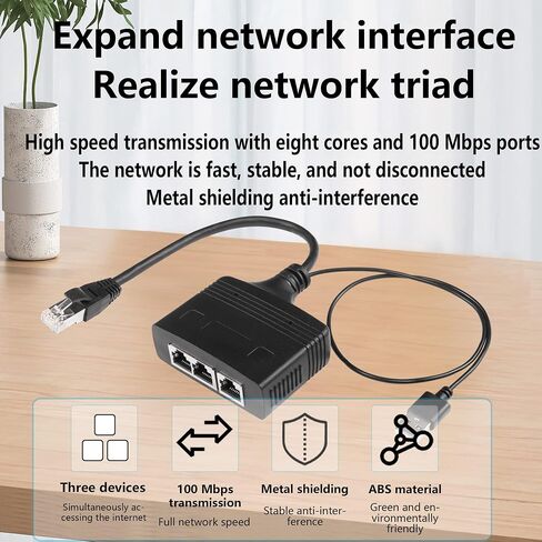 SinLoon RJ45 Network Splitter Adapter, Ethernet Cable Splitter, 1 to 3 Internet Splitter 100Mbps High Speed LAN Network Splitter,3 Devices Share The Internet at The Same Time (Black Female 1 to 3) in Kuwait