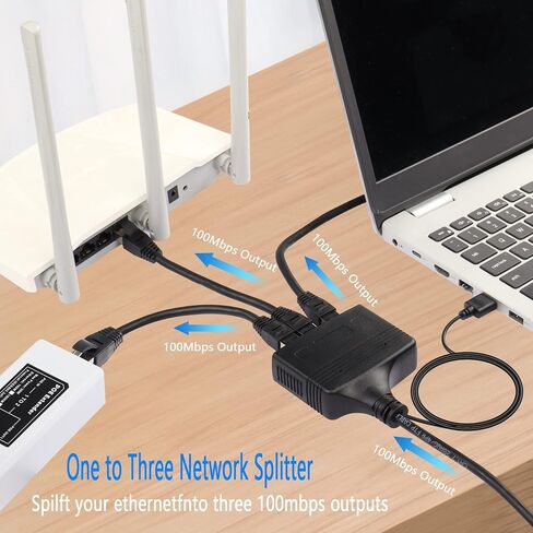 SinLoon RJ45 Network Splitter Adapter, Ethernet Cable Splitter, 1 to 3 Internet Splitter 100Mbps High Speed LAN Network Splitter,3 Devices Share The Internet at The Same Time (Black Female 1 to 3) in Kuwait