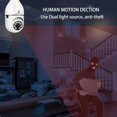 كاميرا مصباح ضوء، كاميرا حماية لاسلكية 1080P مع 2.4 جيجا هرتز/ 5 جيجا هرتز واي فاي، زاوية 360 درجة / إمالة الإنسان للكشف عن الحركة في اتجاهين رؤية ليلية ملونة (أبيض مع 32 جيجابايت) in Kuwait