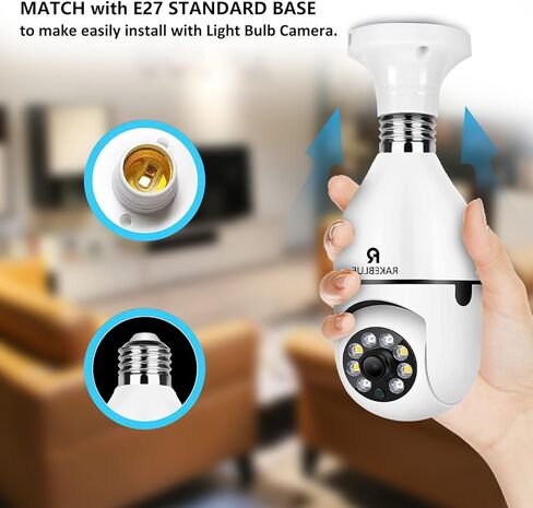 كاميرا مصباح ضوء، كاميرا حماية لاسلكية 1080P مع 2.4 جيجا هرتز/ 5 جيجا هرتز واي فاي، زاوية 360 درجة / إمالة الإنسان للكشف عن الحركة في اتجاهين رؤية ليلية ملونة (أبيض مع 32 جيجابايت) in Kuwait
