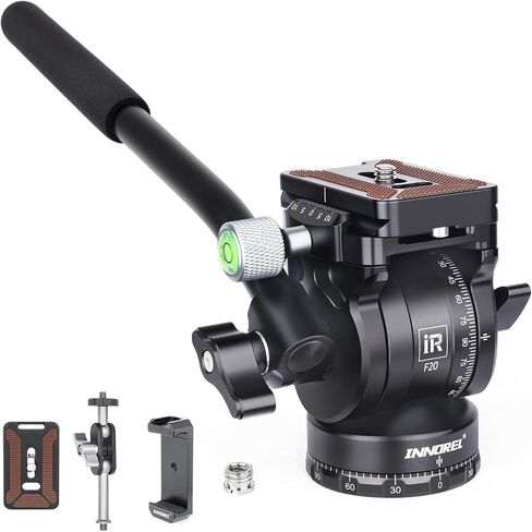 INNOREL Tripod Fluid Head Pan Tilt Head Mini Pan Metal Camera Video Tripod Head with 2 Arca Swiss Quick Release Plates, Handle, Magic Arm & Phone Clip for Video DSLR Cameras, Load up to 8.8lb/4kg, F10 in Saudi Arabia