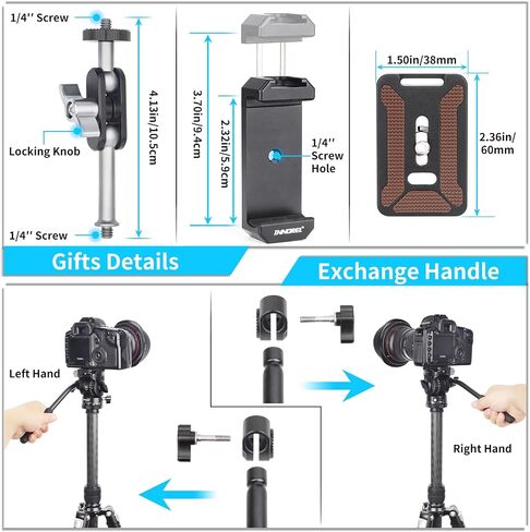 INNOREL Tripod Fluid Head Pan Tilt Head Mini Pan Metal Camera Video Tripod Head with 2 Arca Swiss Quick Release Plates, Handle, Magic Arm & Phone Clip for Video DSLR Cameras, Load up to 8.8lb/4kg, F10 in Saudi Arabia