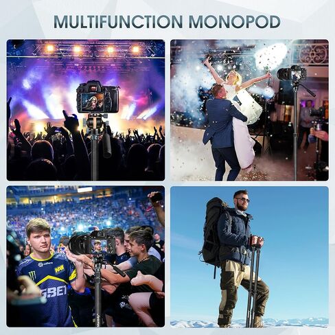 Manbily MPK-323 مونوبود كاميرا من ألياف الكربون مع أقدام، مونوبود احترافي 74 بوصة مع رأس سائل مائل وقاعدة حامل ثلاثي قابلة للإزالة لكاميرا DSLR، أنبوب Φ32 مم، أقصى حمل 44 رطل/20 كجم in Kuwait