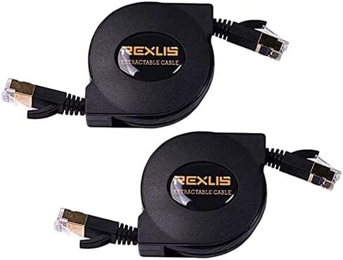 REXUS High-Class Retractable Cat 7 Flat Ethernet Network Cable 4.9 FT (1.5 M), 10 Gigabit High Speed LAN Wires Internet Patch Cable with RJ45 Gold Plated Connector for PC,Laptop,Router.(C7R15) in Kuwait