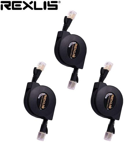REXUS High-Class Retractable Cat 7 Flat Ethernet Network Cable 4.9 FT (1.5 M), 10 Gigabit High Speed LAN Wires Internet Patch Cable with RJ45 Gold Plated Connector for PC,Laptop,Router.(C7R15) in Kuwait