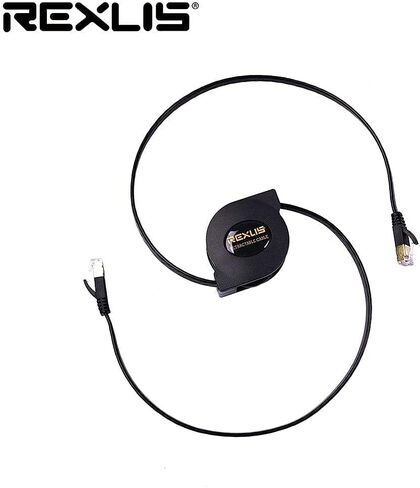 REXUS High-Class Retractable Cat 7 Flat Ethernet Network Cable 4.9 FT (1.5 M), 10 Gigabit High Speed LAN Wires Internet Patch Cable with RJ45 Gold Plated Connector for PC,Laptop,Router.(C7R15) in Kuwait