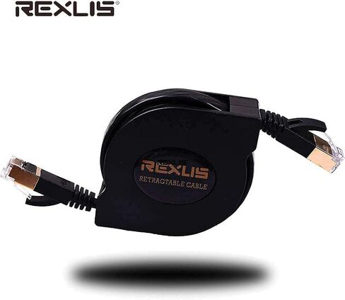 REXUS High-Class Retractable Cat 7 Flat Ethernet Network Cable 4.9 FT (1.5 M), 10 Gigabit High Speed LAN Wires Internet Patch Cable with RJ45 Gold Plated Connector for PC,Laptop,Router.(C7R15) in Kuwait