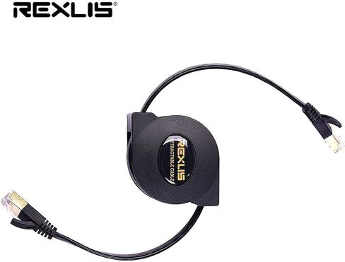 REXUS High-Class Retractable Cat 7 Flat Ethernet Network Cable 4.9 FT (1.5 M), 10 Gigabit High Speed LAN Wires Internet Patch Cable with RJ45 Gold Plated Connector for PC,Laptop,Router.(C7R15) in Kuwait