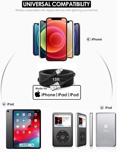 Extra Long iPhone Charger Cord 15FT [Apple MFi Certified] Lightning Cable in Kuwait