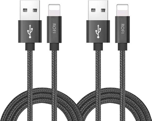 RoFI Compatible Phone Cable, [2Pack] 4FT Nylon Braided Fast Charging USB Cord Replcement for Phone X 8 8 Plus 7 7 Plus 6s 6s Plus 6 6 Plus 5 5S 5C SE Pad Air Mini and More (2 Pack Black, 4 FT) in Saudi Arabia