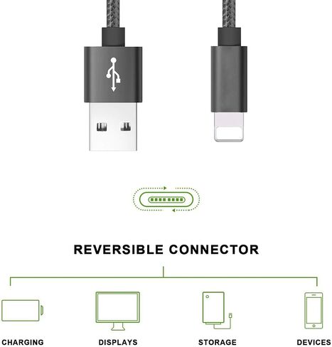 RoFI Compatible Phone Cable, [2Pack] 4FT Nylon Braided Fast Charging USB Cord Replcement for Phone X 8 8 Plus 7 7 Plus 6s 6s Plus 6 6 Plus 5 5S 5C SE Pad Air Mini and More (2 Pack Black, 4 FT) in Saudi Arabia