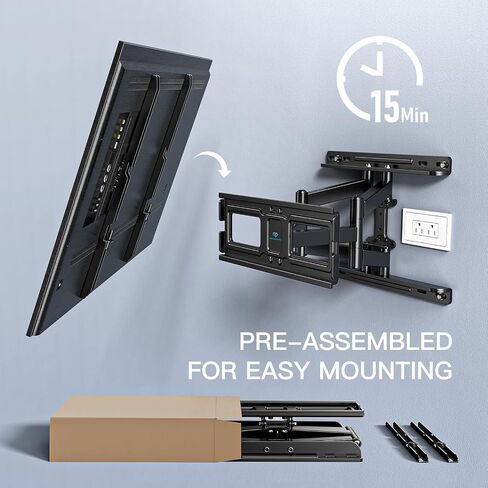 PERLESMITH TV Wall Mount Full Motion for 32-65 Inch Flat Curved Screen TVs, TV Mount with Swivels Tilts Extension Dual Articulating Bracket Arms Supports TV up to 99 lbs Max VESA 400x400, PSMFK9 in Kuwait