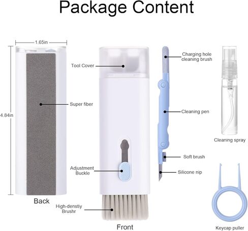 مجموعة التنظيف الإلكترونية 7 في 1 من Doter، مجموعة تنظيف لوحة المفاتيح مع فرشاة، مجموعة تنظيف متعددة الوظائف لأجهزة Airpods pro/الكمبيوتر المحمول/الهاتف/الكمبيوتر/الشاشة (أزرق) in Kuwait