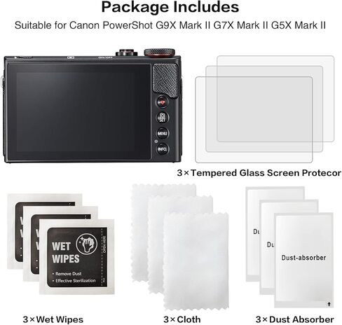 (3 عبوات) واقي شاشة Rieibi لكاميرا Canon PowerShot G9X Mark II G7X Mark II G5X Mark II الرقمية، طبقة من الزجاج المقسى لكاميرا Canon G9XII G7XII G5XII مضادة لبصمات الأصابع ومضادة للخدش in Saudi Arabia