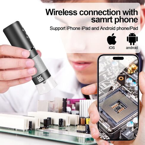 4K Digital Microscope for iPhone Android Phone and Windows Mac PC | 3840x2160p Wireless Handheld Microscope Camera, Portable WiFi Microscope for Adults and Kids in Saudi Arabia