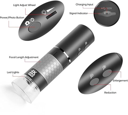4K Digital Microscope for iPhone Android Phone and Windows Mac PC | 3840x2160p Wireless Handheld Microscope Camera, Portable WiFi Microscope for Adults and Kids in Saudi Arabia
