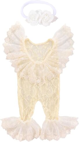 Holibeat Newborn Girl Photography Props Baby Photoshoot Outfits Infant Lace Romper Costume 0-2M in Saudi Arabia