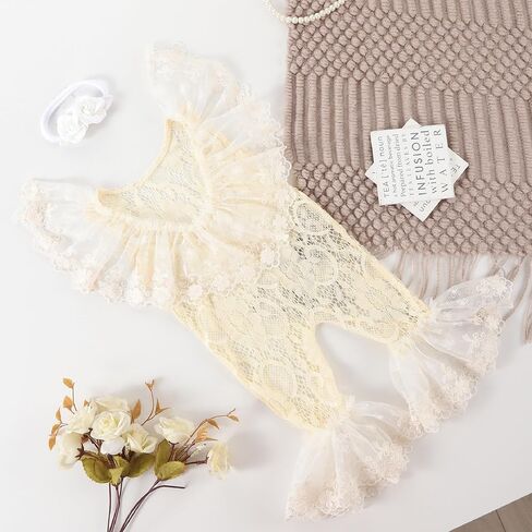 Holibeat Newborn Girl Photography Props Baby Photoshoot Outfits Infant Lace Romper Costume 0-2M in Saudi Arabia