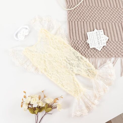 Holibeat Newborn Girl Photography Props Baby Photoshoot Outfits Infant Lace Romper Costume 0-2M in Saudi Arabia