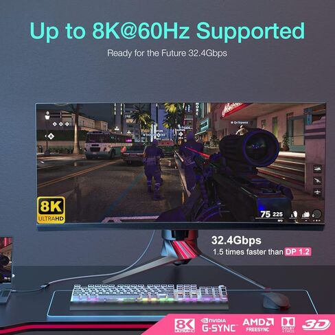 محول Mini DisplayPort إلى DisplayPort 8K، محول Mini DP ذكر إلى DP 1.4 أنثى، يدعم 8K@60 هرتز، 4K@144 هرتز، 2K@240 هرتز، HDR، FreeSync، G-SYNC لـ Thunderbolt 2، الكمبيوتر الشخصي، Surface Pro، الشاشة، الرسومات in Kuwait