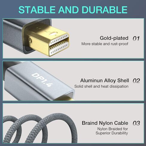 محول Mini DisplayPort إلى DisplayPort 8K، محول Mini DP ذكر إلى DP 1.4 أنثى، يدعم 8K@60 هرتز، 4K@144 هرتز، 2K@240 هرتز، HDR، FreeSync، G-SYNC لـ Thunderbolt 2، الكمبيوتر الشخصي، Surface Pro، الشاشة، الرسومات in Kuwait
