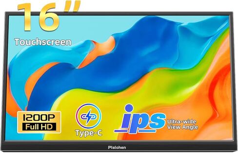 شاشة Pisichen المحمولة التي تعمل باللمس، شاشة لمس محمولة 16 بوصة 1920X1200P شاشة لمس محمولة HDMI USBC منفذ HDR IPS، 300cd/m2، شاشة خارجية لأجهزة الكمبيوتر المحمول والكمبيوتر والكمبيوتر Xbox in Kuwait