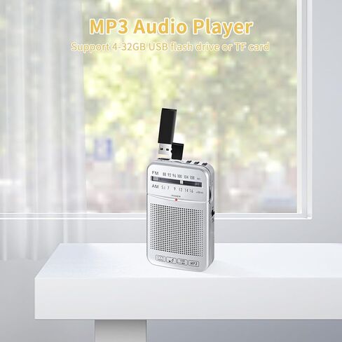 راديو ONGTEED المحمول AM FM Walkman، بطارية مدمجة قابلة لإعادة الشحن بقدرة 500 مللي أمبير في الساعة أو راديو جيب ترانزستور يعمل ببطارية 2AA مع مكبر صوت عالٍ، يدعم USB، بطاقة TF، مقبس سماعة رأس للركض والمشي in Kuwait