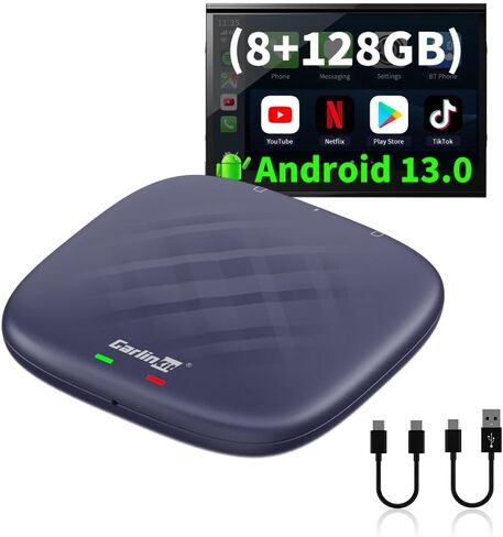 محول CarlinKit Android AI Box-2023 الجديد مع Android 13.0/Netflix/YouTube/Wireless CarPlay&Android Auto/GPS/4G، صندوق البث السحري لـ CarPlay السلكية وشاشة اللمس للسيارة، 8+128 جيجابايت مع منفذ بطاقة SIM/TF in Saudi Arabia