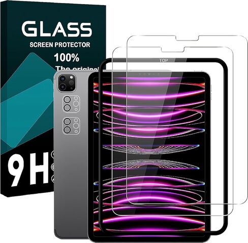 seninhi [2+2 حزمة] لجهاز iPad Pro 11 بوصة 2022/2021/2020 (الجيل الرابع/الثالث/الثاني) واقي شاشة 2 حزمة + واقي عدسة الكاميرا 2 حزمة، واقي شاشة من الزجاج المقسى [مع إطار سهل التركيب] [صلابة 9H] [مضاد لـ خدش] [خالٍ من الفقاعات] - شفاف in Kuwait