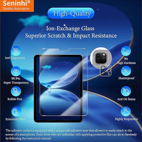 seninhi [2+2 حزمة] لجهاز iPad Pro 11 بوصة 2022/2021/2020 (الجيل الرابع/الثالث/الثاني) واقي شاشة 2 حزمة + واقي عدسة الكاميرا 2 حزمة، واقي شاشة من الزجاج المقسى [مع إطار سهل التركيب] [صلابة 9H] [مضاد لـ خدش] [خالٍ من الفقاعات] - شفاف in Kuwait