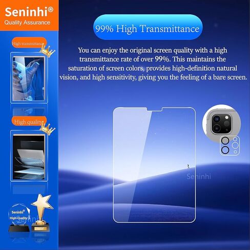 seninhi [2+2 حزمة] لجهاز iPad Pro 11 بوصة 2022/2021/2020 (الجيل الرابع/الثالث/الثاني) واقي شاشة 2 حزمة + واقي عدسة الكاميرا 2 حزمة، واقي شاشة من الزجاج المقسى [مع إطار سهل التركيب] [صلابة 9H] [مضاد لـ خدش] [خالٍ من الفقاعات] - شفاف in Kuwait
