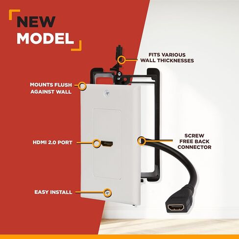 لوحة الحائط HDMI نقطة المشتري | منفذ HDMI 2.0 فردي مدرج في قائمة UL مع ضفيرة مدمجة مقاس 6 بوصات ودعامة تثبيت، يدعم إيثرنت وفيديو 4K، كابل مثالي للمسارح المنزلية (أبيض) - 5 عبوات in Kuwait