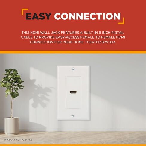 لوحة الحائط HDMI نقطة المشتري | منفذ HDMI 2.0 فردي مدرج في قائمة UL مع ضفيرة مدمجة مقاس 6 بوصات ودعامة تثبيت، يدعم إيثرنت وفيديو 4K، كابل مثالي للمسارح المنزلية (أبيض) - 5 عبوات in Kuwait