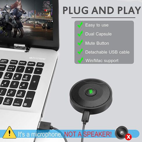 هفوير ميكروفون USB للمؤتمرات للكمبيوتر متعدد الاتجاهات مكثف للكمبيوتر واللاب توب مع كتم صوت فوري USB C قابل للفصل لسكايب ومؤتمرات الفيديو والاجتماعات والالعاب والدردشة ودعم ويندوز وماك in Kuwait