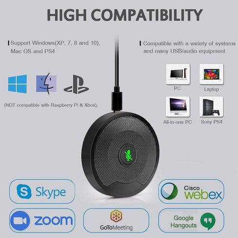 هفوير ميكروفون USB للمؤتمرات للكمبيوتر متعدد الاتجاهات مكثف للكمبيوتر واللاب توب مع كتم صوت فوري USB C قابل للفصل لسكايب ومؤتمرات الفيديو والاجتماعات والالعاب والدردشة ودعم ويندوز وماك in Kuwait