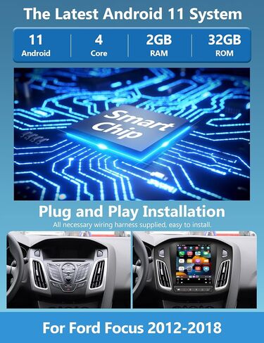 ستيريو سيارة 9.7 بوصة لسيارة Ford Focus 2012-2018 مع Carplay Android Auto، شاشة لمس Android صوت راديو السيارة مع كاميرا احتياطية، ملاحة GPS، Hi-Fi، SWC، WiFi، راديو FM/RDS، 2+32G in Saudi Arabia