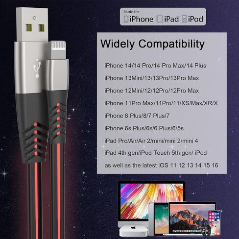 Gantok [Apple MFi Certified iPhone Charger, Led Breathing Light Lightning Cable Fast Charging Cord Compatible iPhone 14 Pro Max13/12/11 Pro Max/Mini/XS MAX/XR/XS/X/8/7/Plus iPad AirPods 6ft,Purple in Saudi Arabia