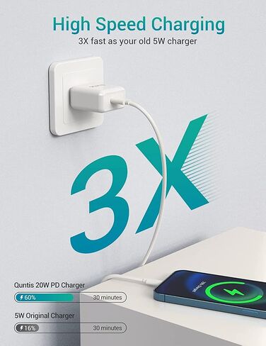 شاحن iPhone سريع [معتمد من Apple MFi]، قابس شاحن USB عالي السرعة 20 وات مع كابل USB C إلى Lightning بطول 6 أقدام لهاتف iPhone 14 13 Mini Pro Max 12 11 XS XR X iPad AirPods، أبيض in Kuwait