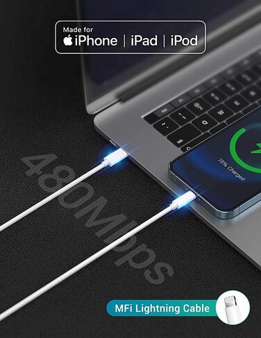 شاحن iPhone سريع [معتمد من Apple MFi]، قابس شاحن USB عالي السرعة 20 وات مع كابل USB C إلى Lightning بطول 6 أقدام لهاتف iPhone 14 13 Mini Pro Max 12 11 XS XR X iPad AirPods، أبيض in Kuwait