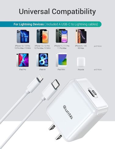 شاحن iPhone سريع [معتمد من Apple MFi]، قابس شاحن USB عالي السرعة 20 وات مع كابل USB C إلى Lightning بطول 6 أقدام لهاتف iPhone 14 13 Mini Pro Max 12 11 XS XR X iPad AirPods، أبيض in Kuwait
