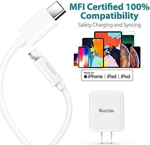 شاحن iPhone سريع [معتمد من Apple MFi]، قابس شاحن USB عالي السرعة 20 وات مع كابل USB C إلى Lightning بطول 6 أقدام لهاتف iPhone 14 13 Mini Pro Max 12 11 XS XR X iPad AirPods، أبيض in Kuwait